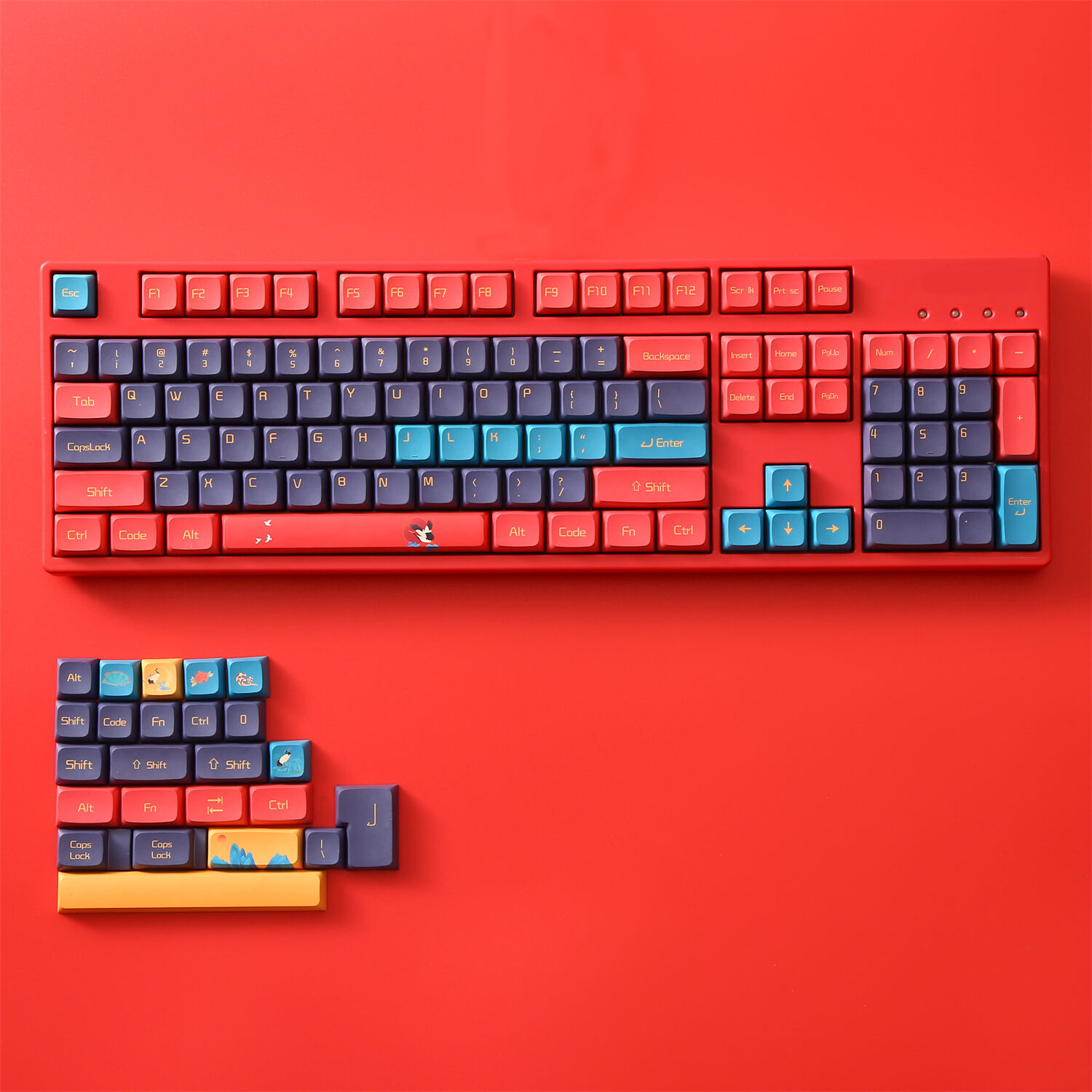 104+24 XDA Keycaps Set PBT Dye-subbed ANSI ISO Layout Mechanical Keyboards English /  Thai Language (Free Cloud Wild Crane)
